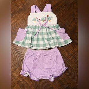 Kids Chicken Embroidered Matching Set - Purple and White